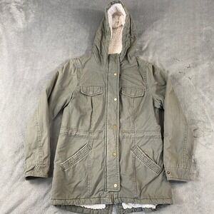 Sebby Utility Parka Jacket Women M Olive Green Sherpa Lined Military Hood ST2118
